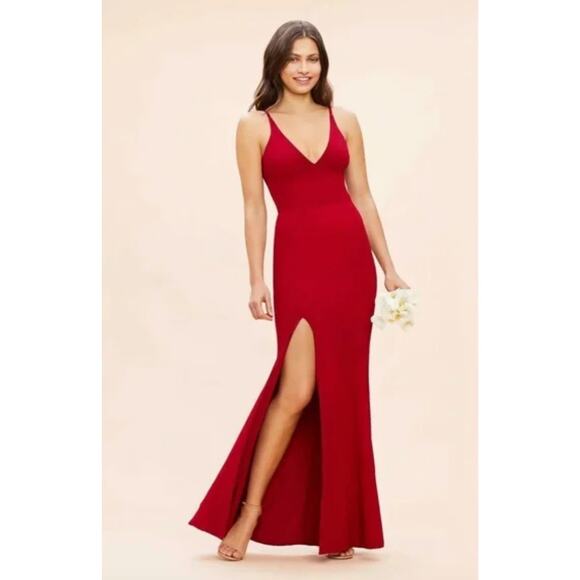 Dress the Population Iris Slit Crepe Gown in Garnet Red Size M Formal Maxi Dress - Picture 1 of 11